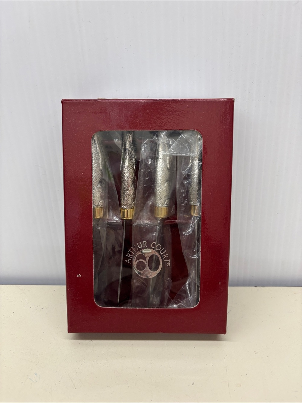 NWT Arthur Court Silver and Gold Cheese Knife Set with Red Presentation Box